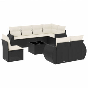 Set Divani da Giardino 9 pz con Cuscini Nero in Polyrattan 3253983