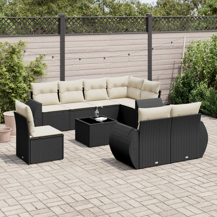 Set Divani da Giardino 9 pz con Cuscini Nero in Polyrattancod mxl 90343