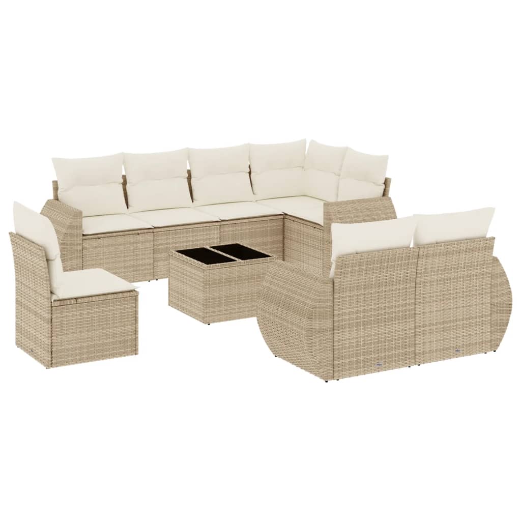 Set Divano da Giardino 9 pz con Cuscini Beige in Polyrattan 3253985