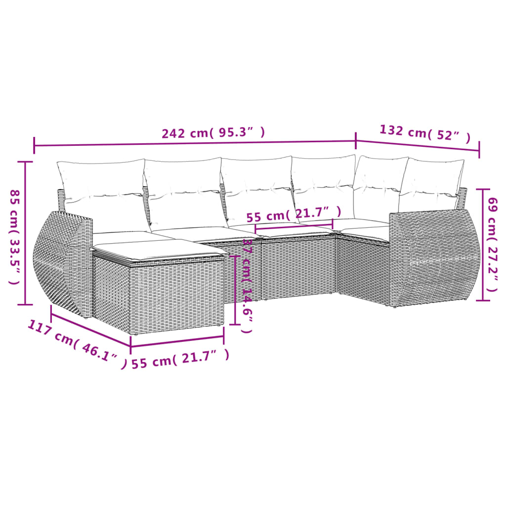 Set Divano da Giardino 6 pz con Cuscini Beige in Polyrattancod mxl 90166