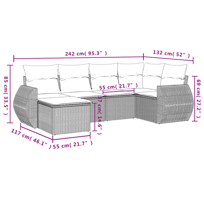 Set Divano da Giardino 6 pz con Cuscini Beige in Polyrattancod mxl 90166