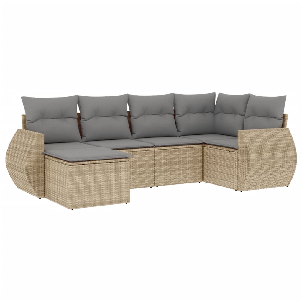 Set Divano da Giardino 6 pz con Cuscini Beige in Polyrattan 3253996