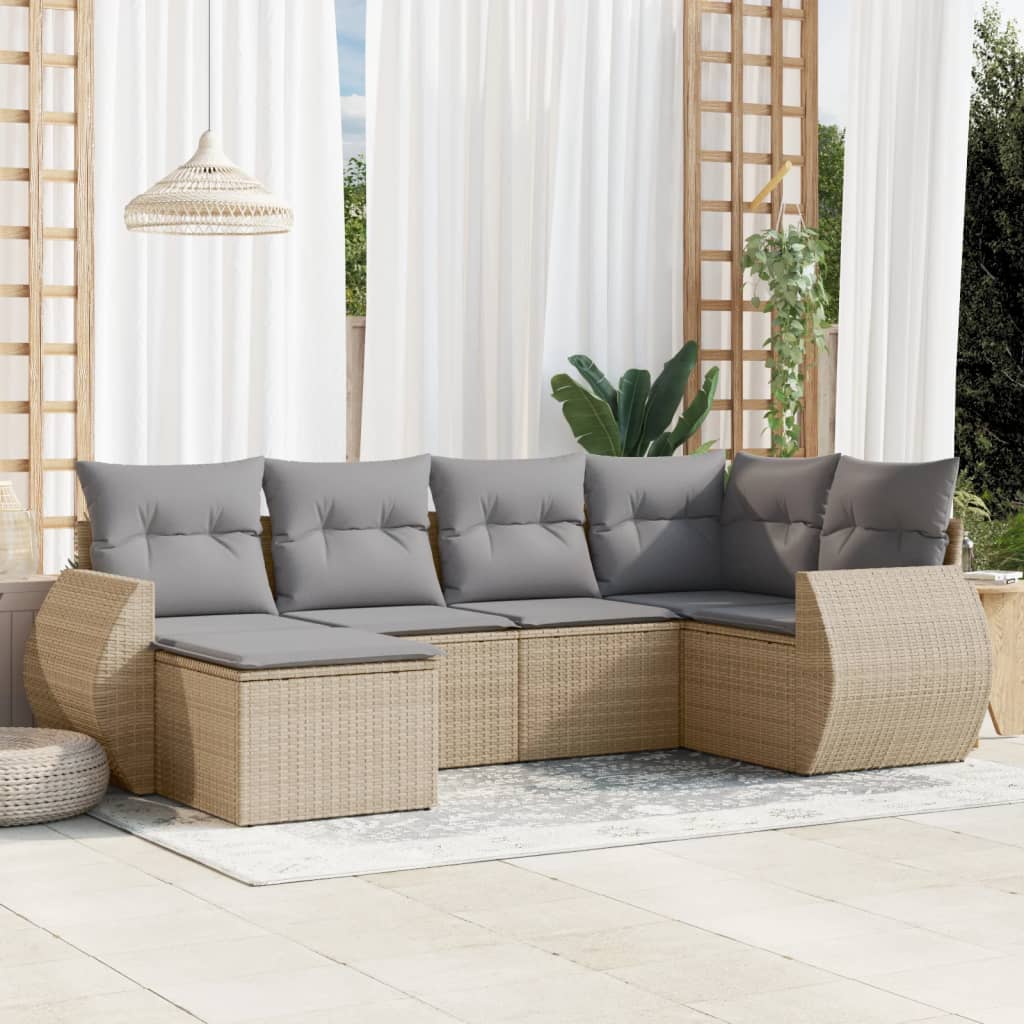 Set Divano da Giardino 6 pz con Cuscini Beige in Polyrattan 3253996