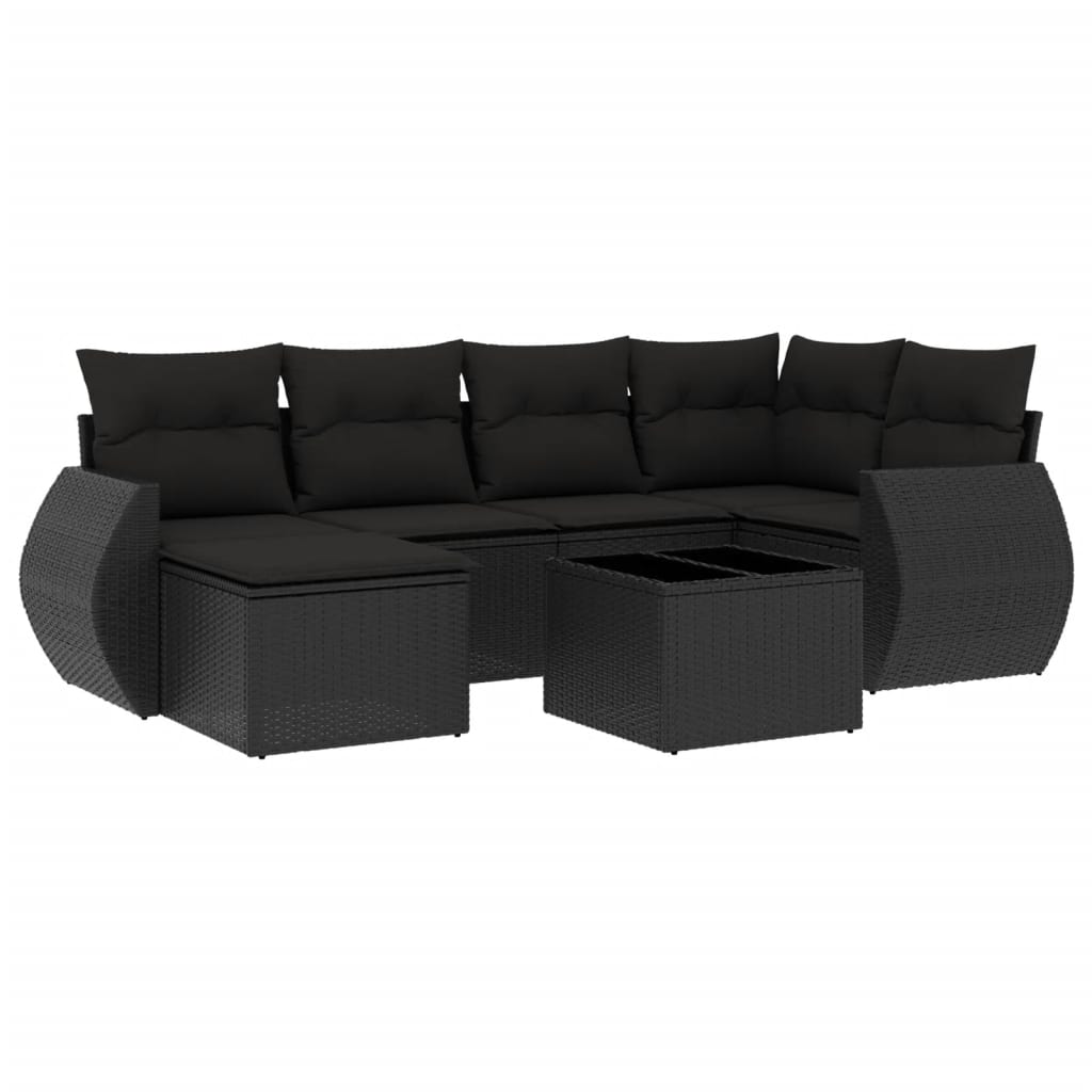 Set Divani da Giardino con Cuscini 7pz Nero Polyrattan 3254002