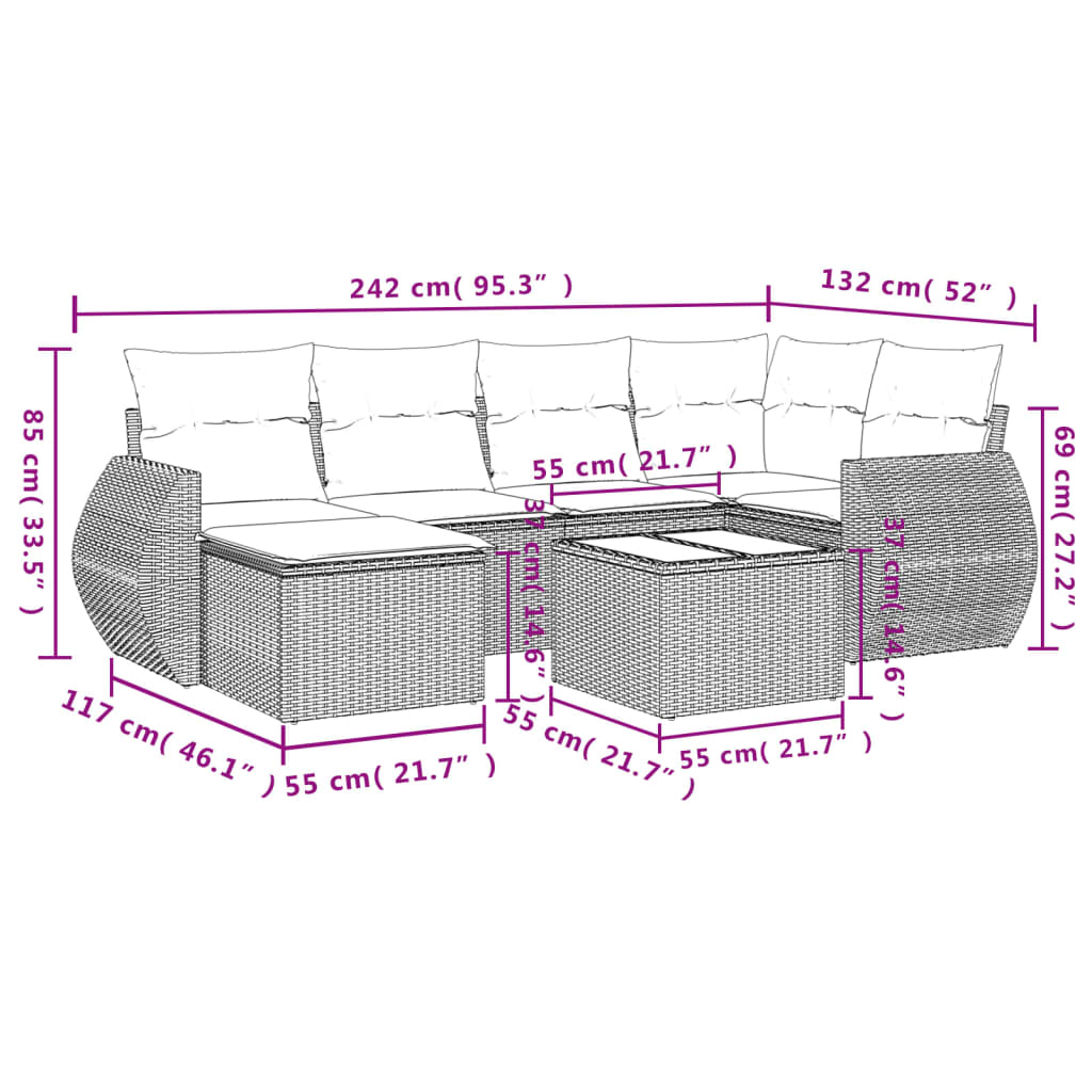 Set Divani da Giardino con Cuscini 7pz Nero Polyrattancod mxl 92227