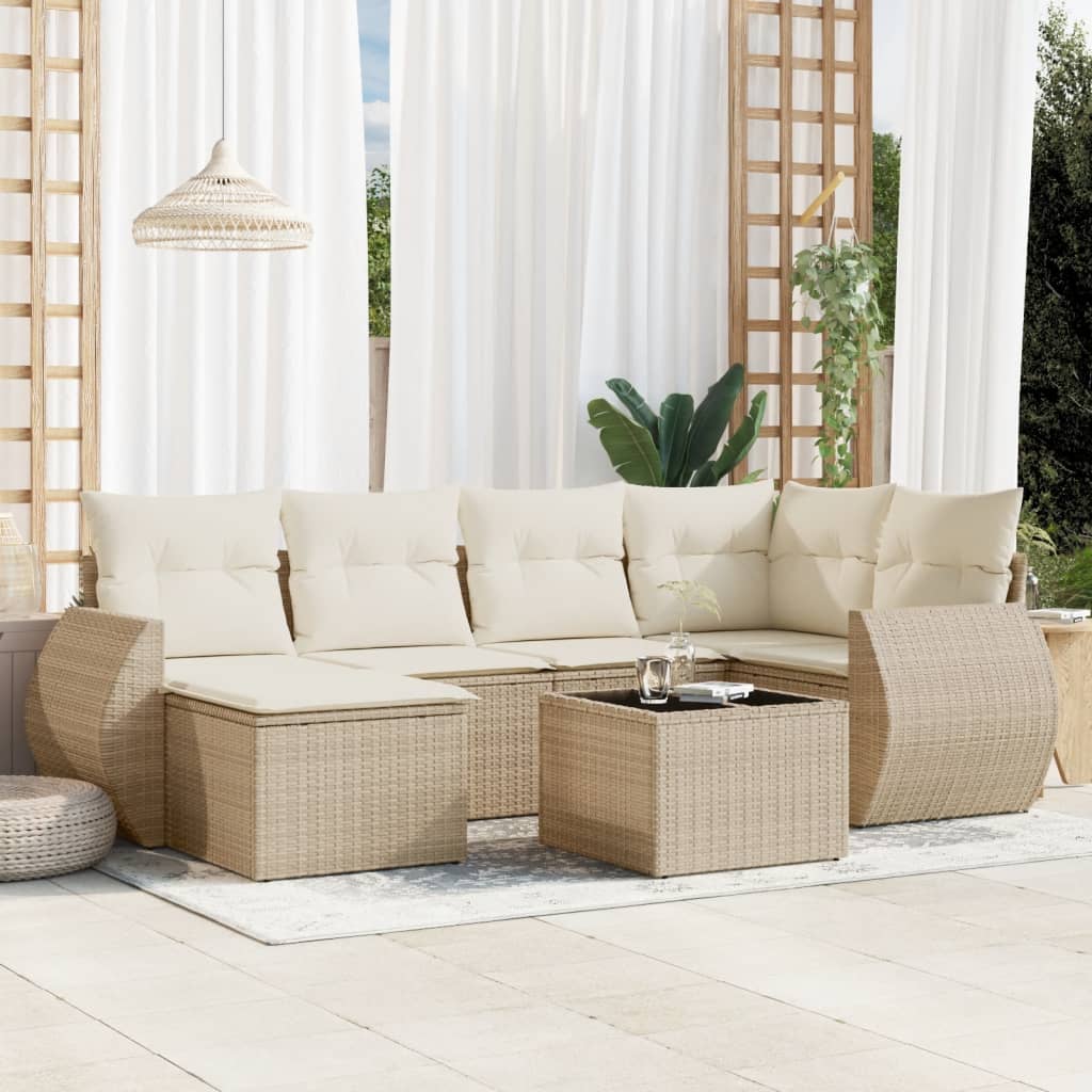 Set Divani da Giardino 7 pz con Cuscini Beige in Polyrattan 3254005