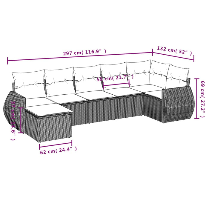 Set Divani da Giardino con Cuscini 7pz Nero Polyrattan 3254013