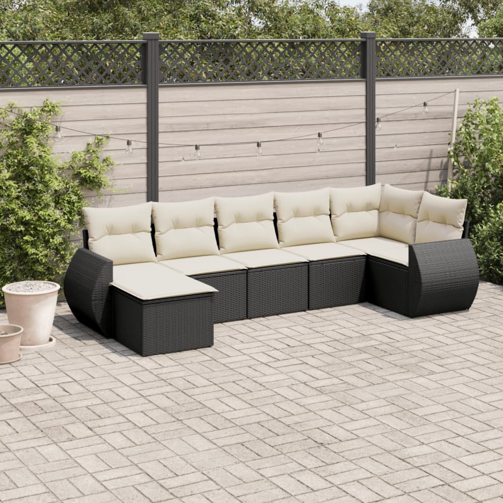 Set Divani da Giardino con Cuscini 7pz Nero Polyrattan 3254013