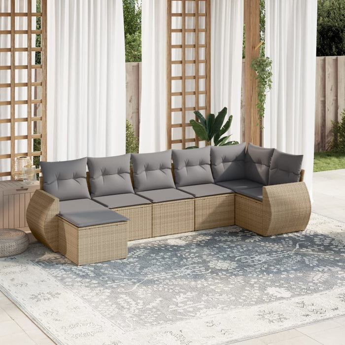 Set Divani da Giardino 7 pz con Cuscini Beige in Polyrattancod mxl 88536