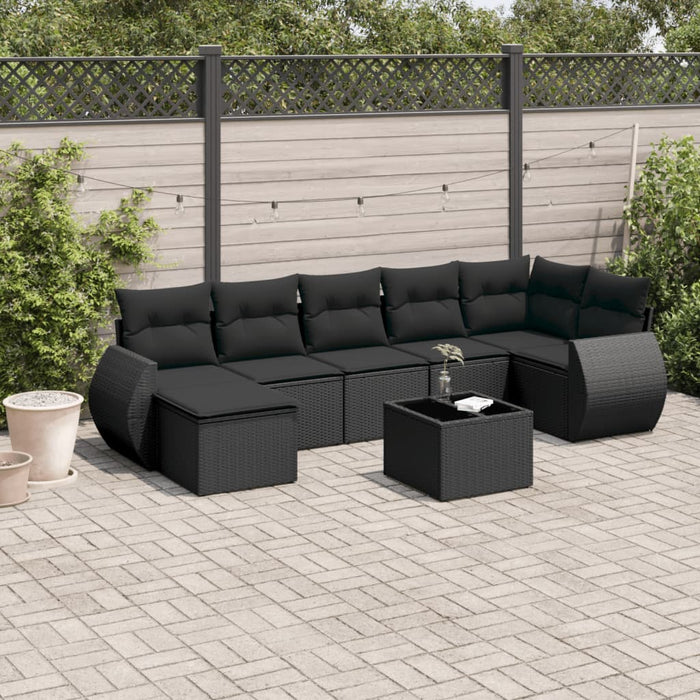 Set Divani da Giardino con Cuscini 8 pz Nero in Polyrattancod mxl 112550