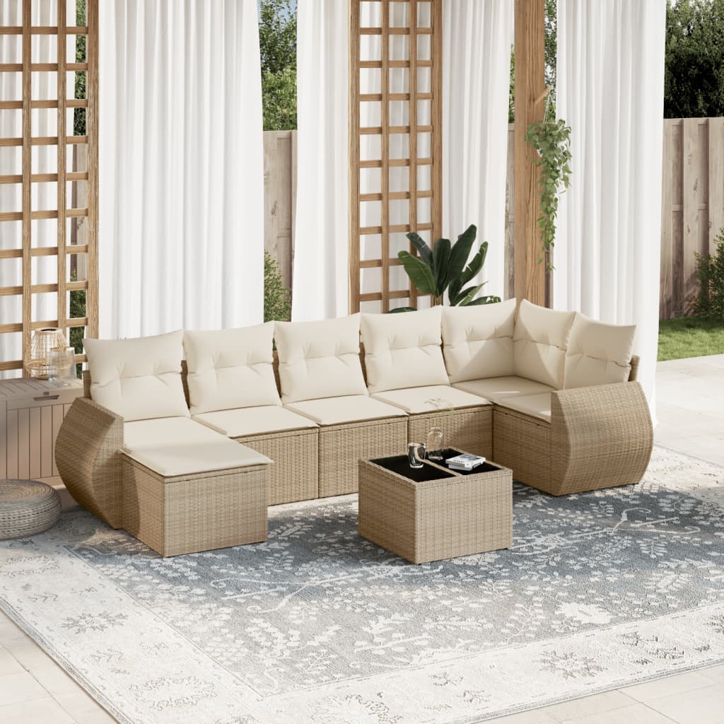 Set Divano da Giardino 8 pz con Cuscini Beige in Polyrattan 3254025