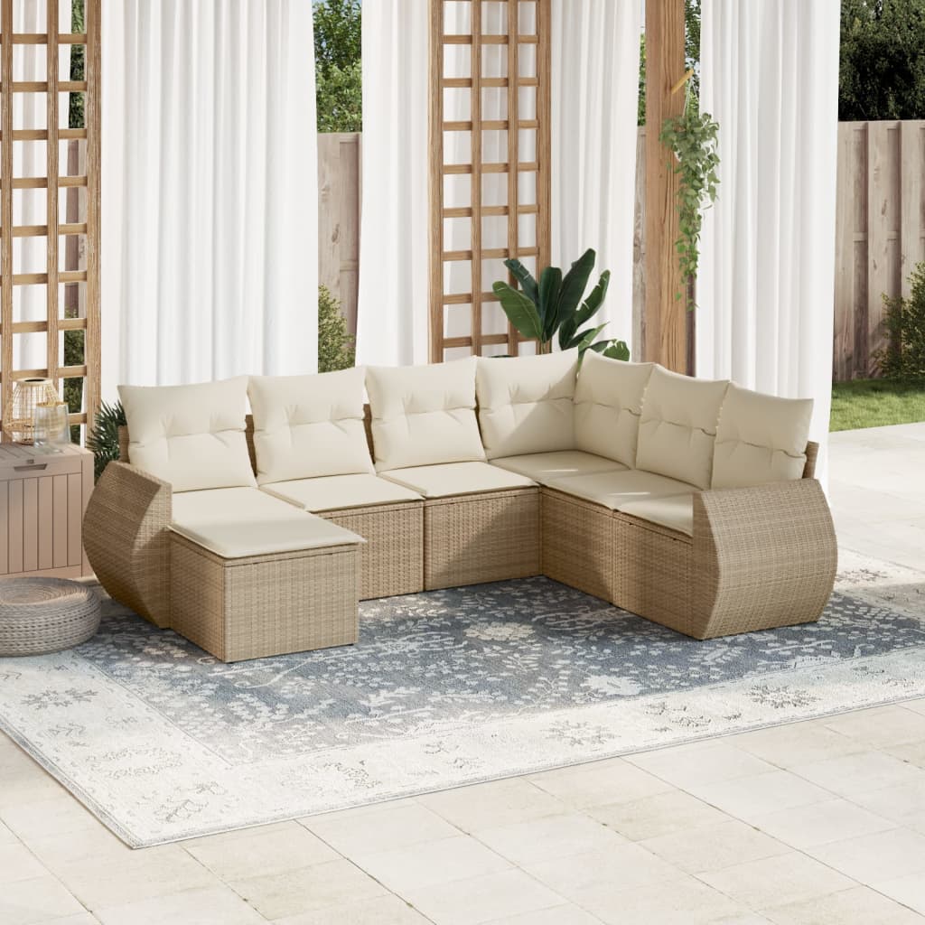 Set Divani da Giardino 7 pz con Cuscini Beige in Polyrattan 3254035