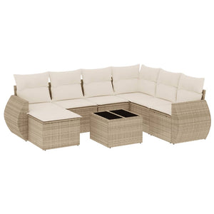 Set Divano da Giardino 8 pz con Cuscini Beige in Polyrattan 3254045