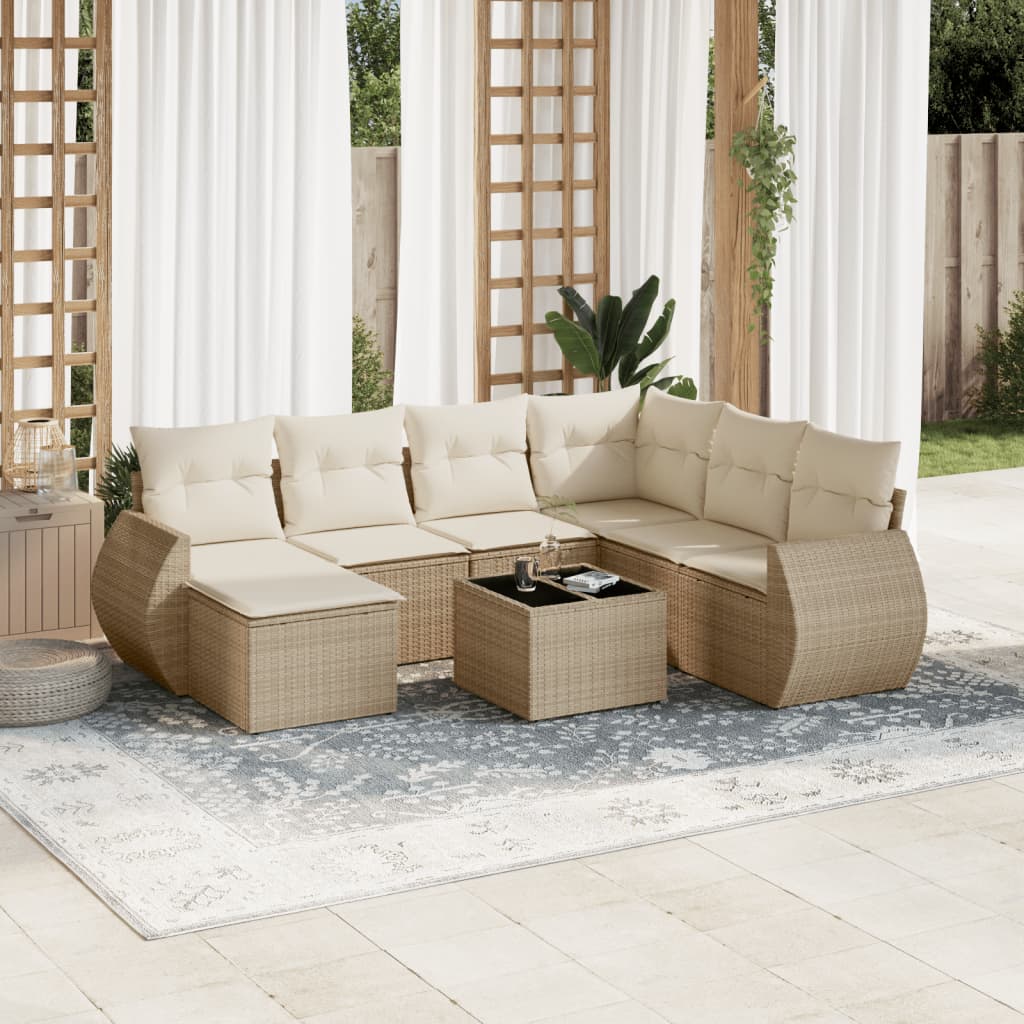 Set Divano da Giardino 8 pz con Cuscini Beige in Polyrattan 3254045