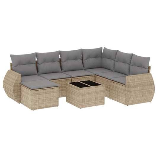 Set Divano da Giardino 8 pz con Cuscini Beige in Polyrattan 3254046