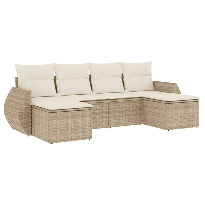 Set Divano da Giardino 6 pz con Cuscini Beige in Polyrattan 3254055