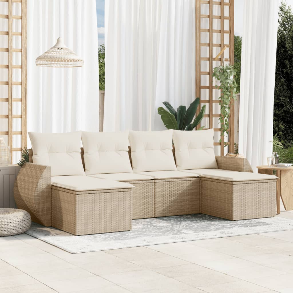 Set Divano da Giardino 6 pz con Cuscini Beige in Polyrattancod mxl 113009