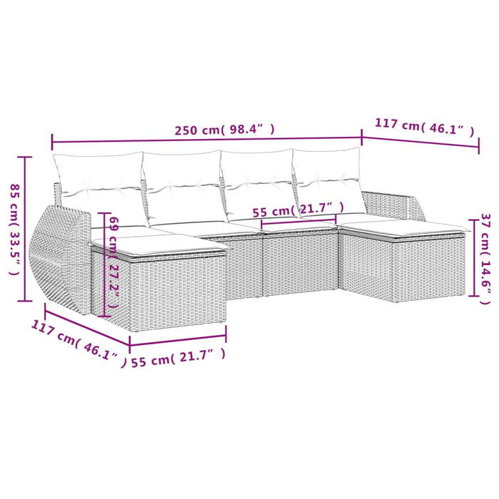 Set Divano da Giardino 6 pz con Cuscini Beige in Polyrattancod mxl 90308