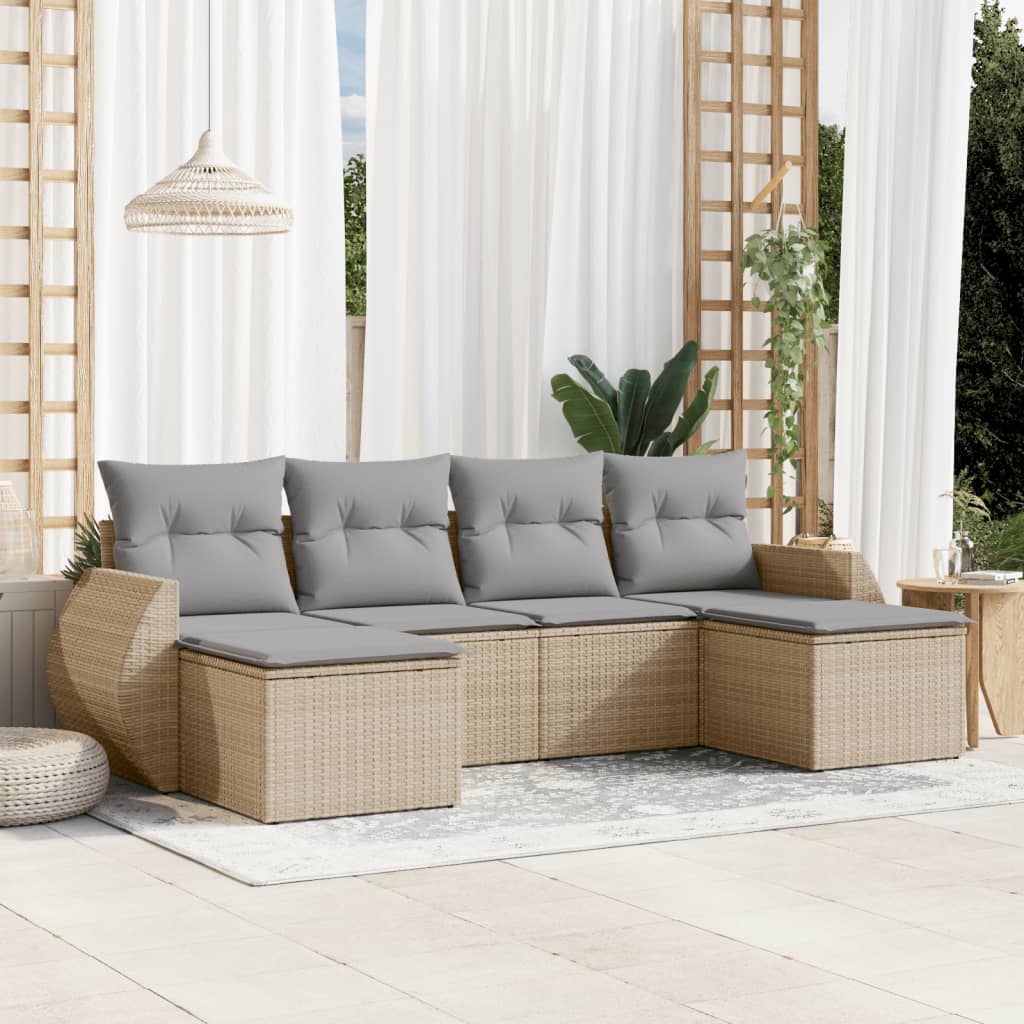 Set Divano da Giardino 6 pz con Cuscini Beige in Polyrattancod mxl 90308