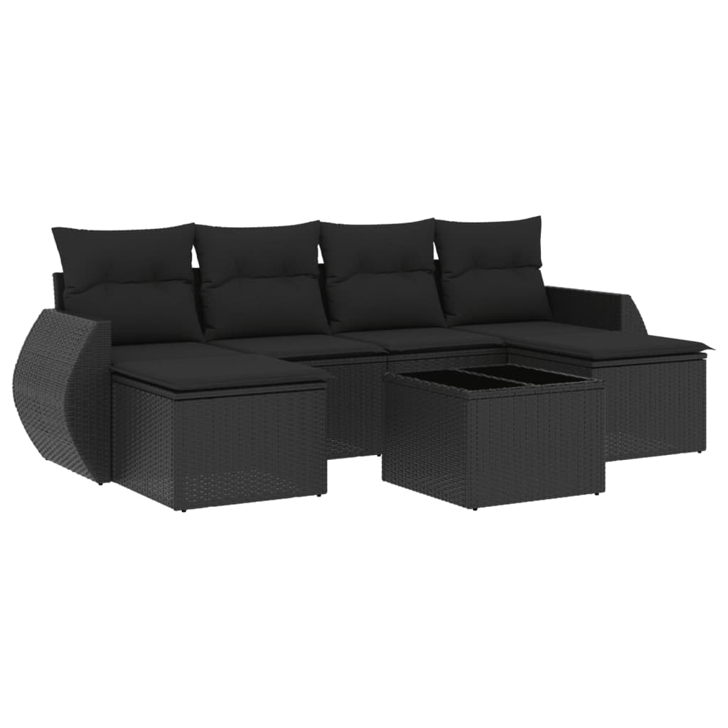 Set Divani da Giardino con Cuscini 7pz Nero Polyrattan 3254062