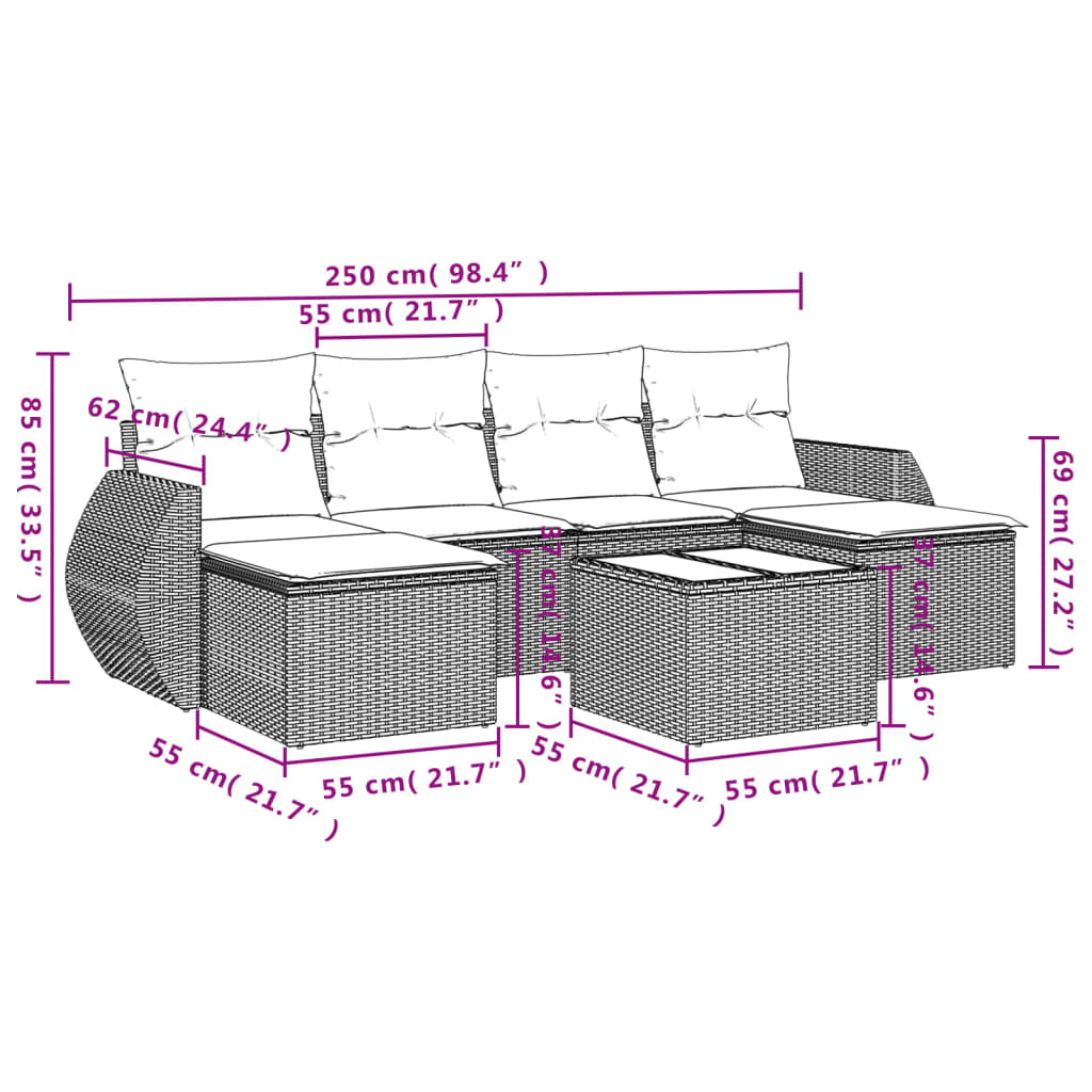 Set Divani da Giardino con Cuscini 7pz Nero Polyrattan 3254062