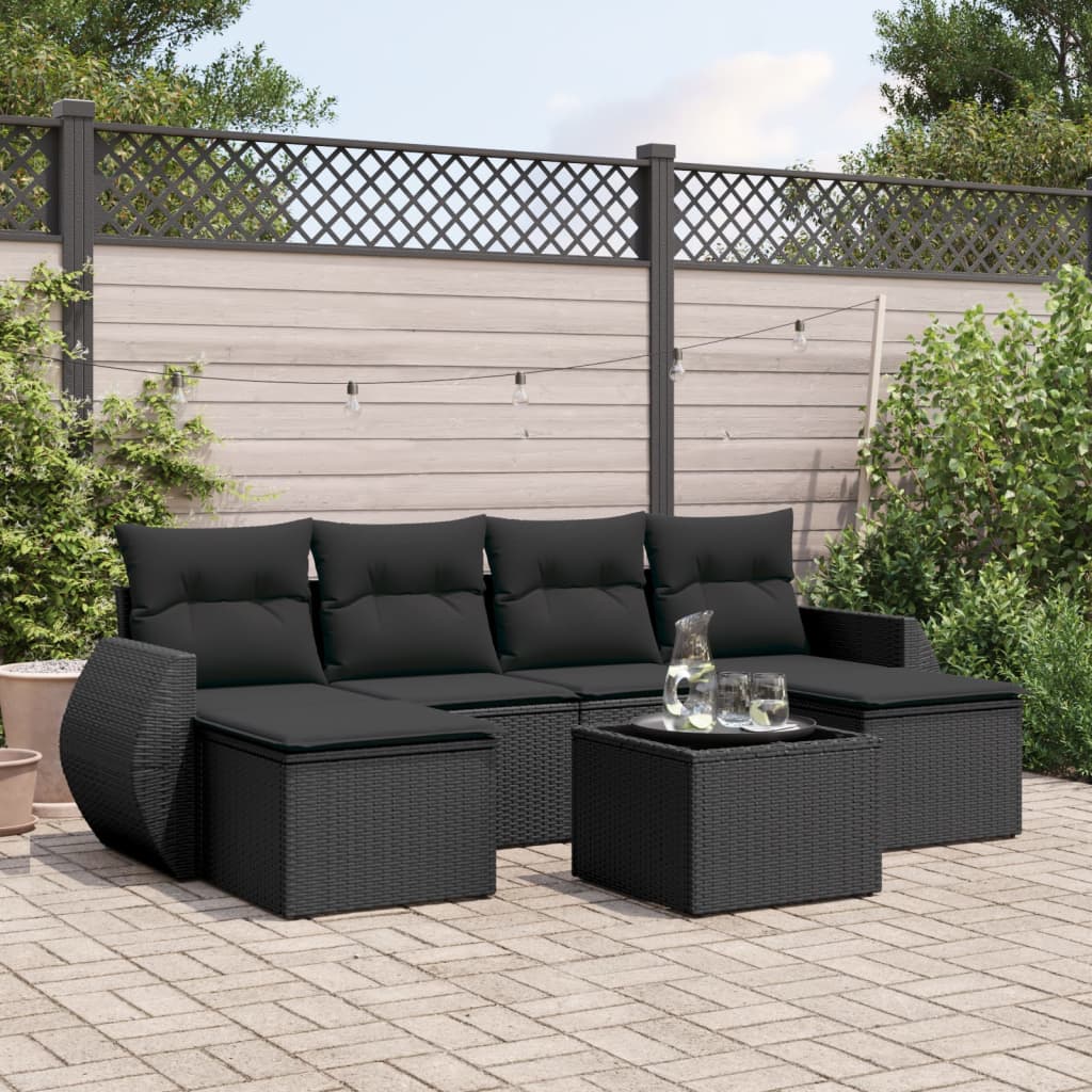 Set Divani da Giardino con Cuscini 7pz Nero Polyrattancod mxl 113010