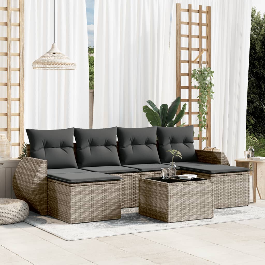 Set Divani da Giardino 7 pz con Cuscini Grigio in Polyrattan 3254067