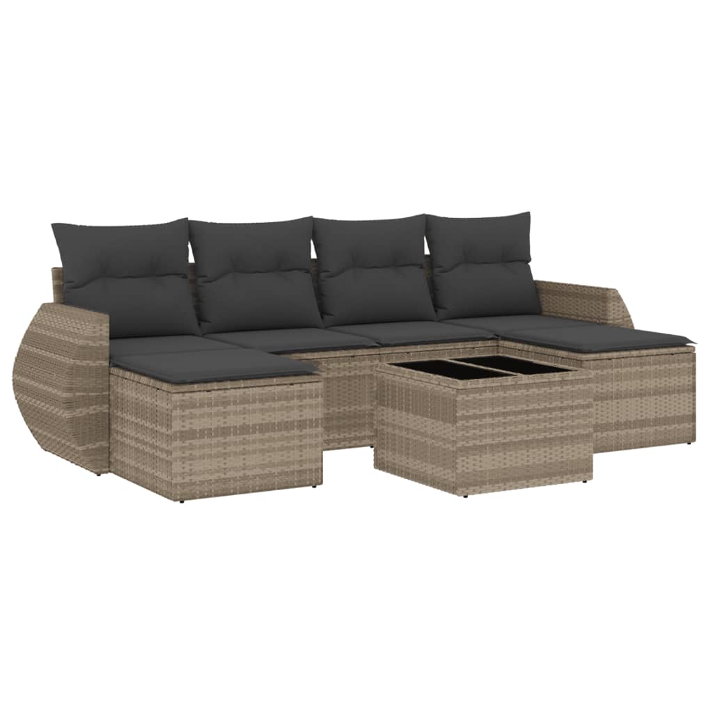 Set Divani da Giardino 7pz con Cuscini Grigio Chiaro Polyrattan 3254069