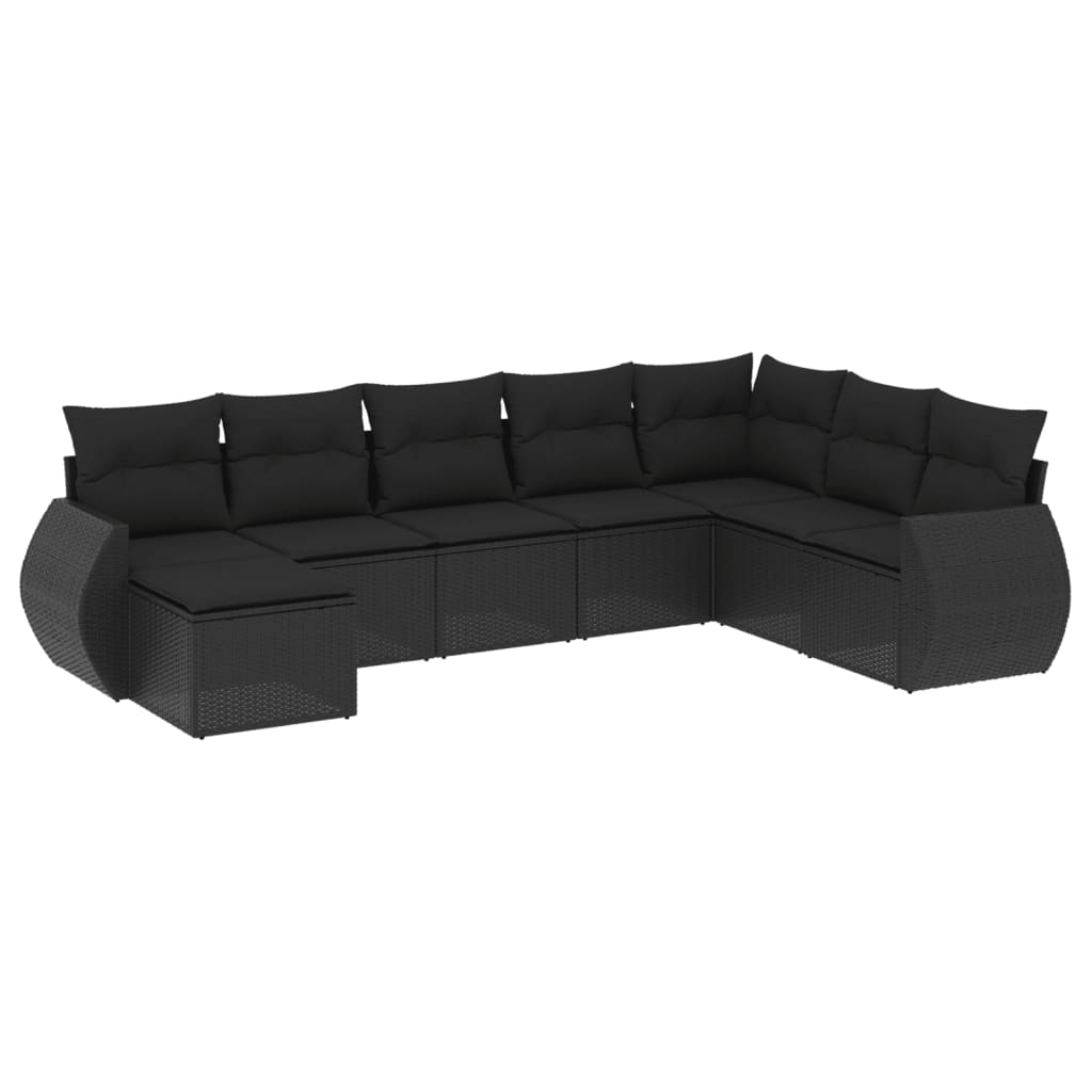 Set Divani da Giardino con Cuscini 8 pz Nero in Polyrattan 3254092