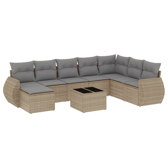 Set Divano da Giardino 9 pz con Cuscini Beige in Polyrattan 3254106