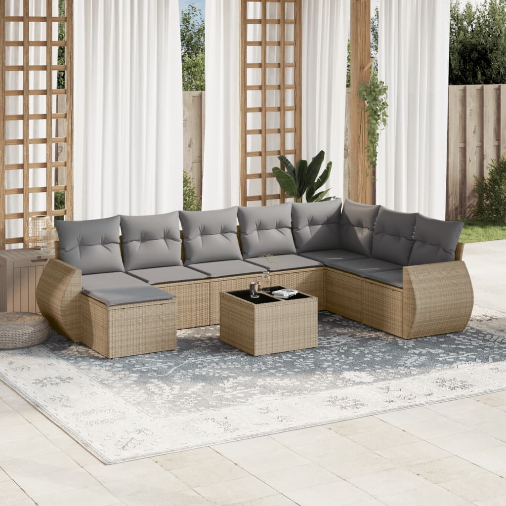 Set Divano da Giardino 9 pz con Cuscini Beige in Polyrattancod mxl 112797