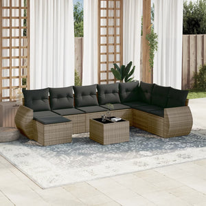 Set Divano da Giardino 9 pz con Cuscini Grigio in Polyrattan 3254107