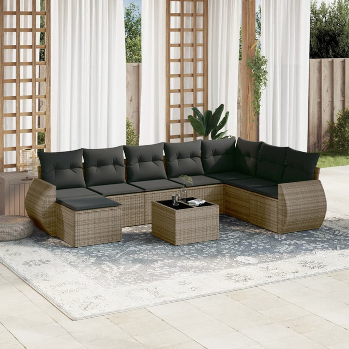 Set Divano da Giardino 9 pz con Cuscini Grigio in Polyrattancod mxl 88811