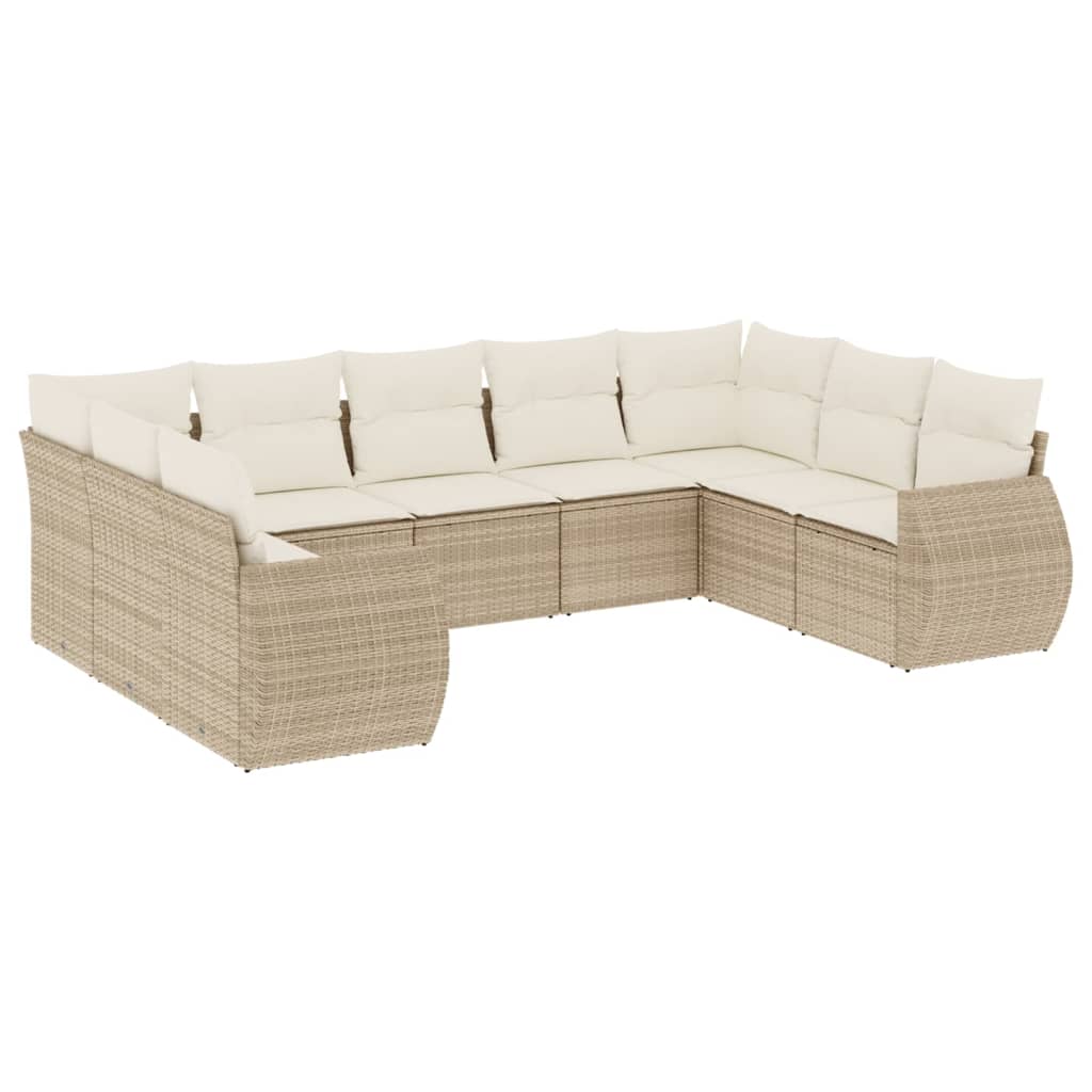 Set Divano da Giardino 9 pz con Cuscini Beige in Polyrattan 3254135