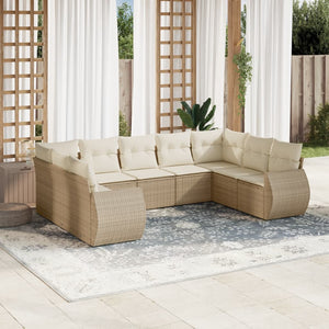 Set Divano da Giardino 9 pz con Cuscini Beige in Polyrattan 3254135