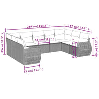 Set Divano da Giardino 9 pz con Cuscini Grigio in Polyrattan 3254137