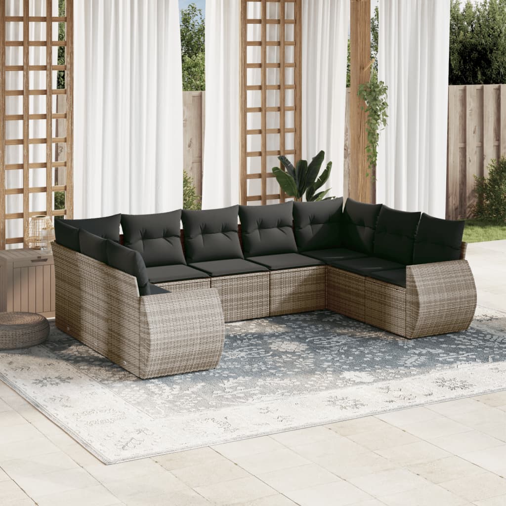 Set Divano da Giardino 9 pz con Cuscini Grigio in Polyrattan 3254137