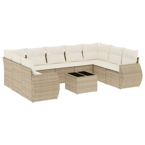 Set Divano da Giardino 10 pz con Cuscini Beige in Polyrattan 3254145