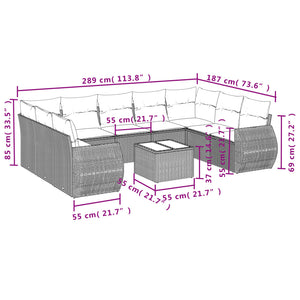 Set Divano da Giardino 10 pz con Cuscini Beige in Polyrattan 3254145