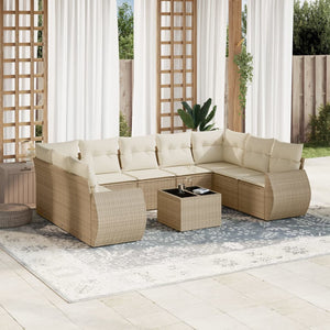 Set Divano da Giardino 10 pz con Cuscini Beige in Polyrattan 3254145