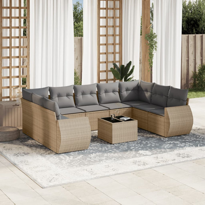 Set Divano da Giardino 10 pz con Cuscini Beige in Polyrattancod mxl 112799