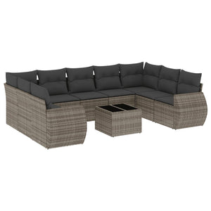 Set Divano da Giardino 10 pz con Cuscini Grigio in Polyrattan 3254147