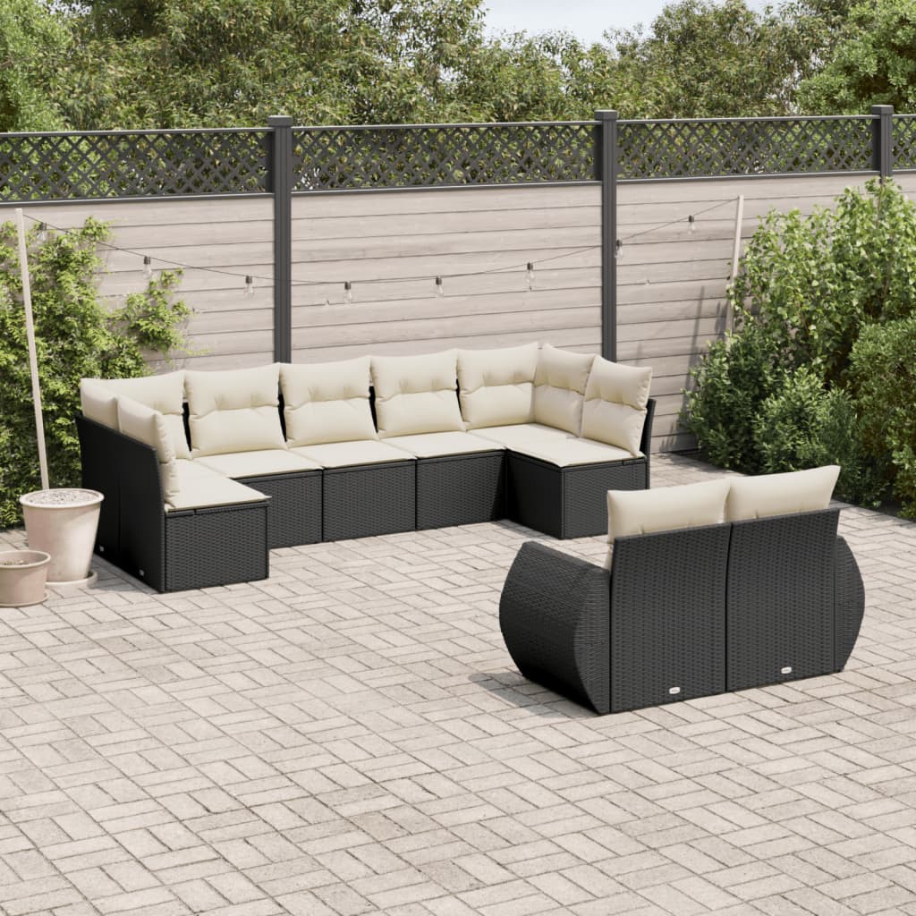 Set Divani da Giardino 9 pz con Cuscini Nero in Polyrattan 3254153