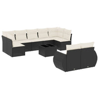 Set Divani da Giardino 10pz con Cuscini in Polyrattan Nero 3254163