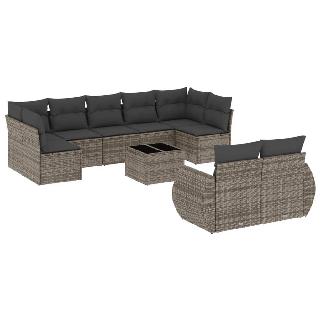 Set Divano da Giardino 10 pz con Cuscini Grigio in Polyrattancod mxl 114275