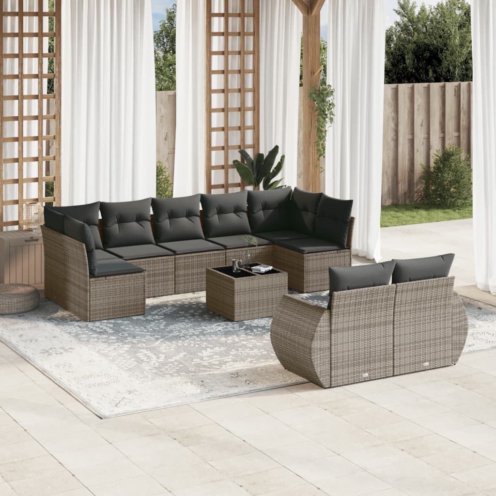 Set Divano da Giardino 10 pz con Cuscini Grigio in Polyrattancod mxl 114275