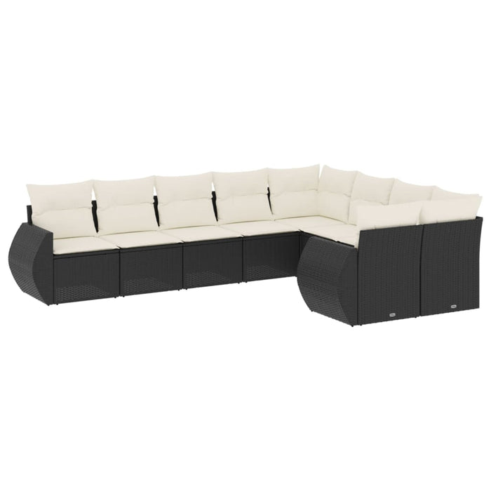 Set Divani da Giardino 9 pz con Cuscini Nero in Polyrattan 3254173