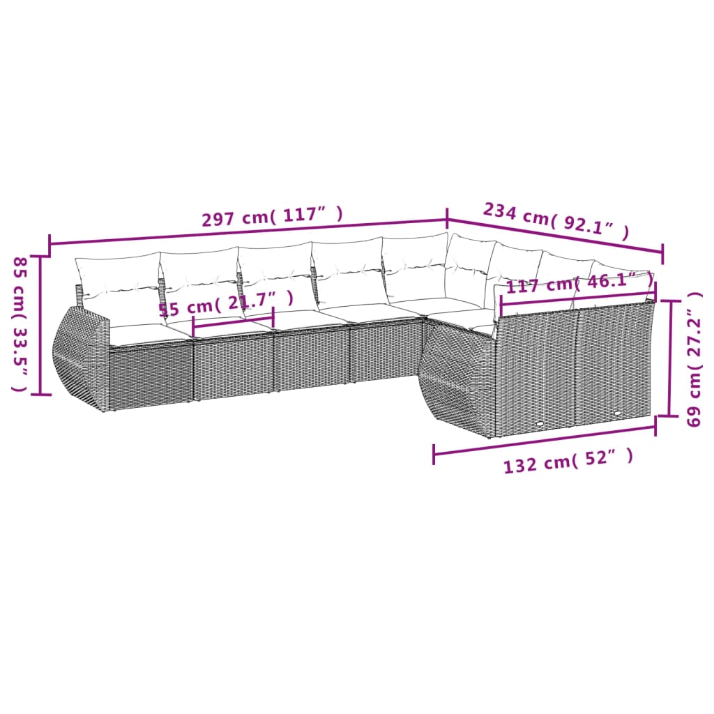 Set Divani da Giardino 9 pz con Cuscini Nero in Polyrattan 3254173