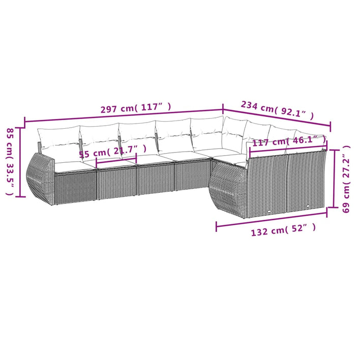 Set Divani da Giardino 9 pz con Cuscini Nero in Polyrattan 3254173