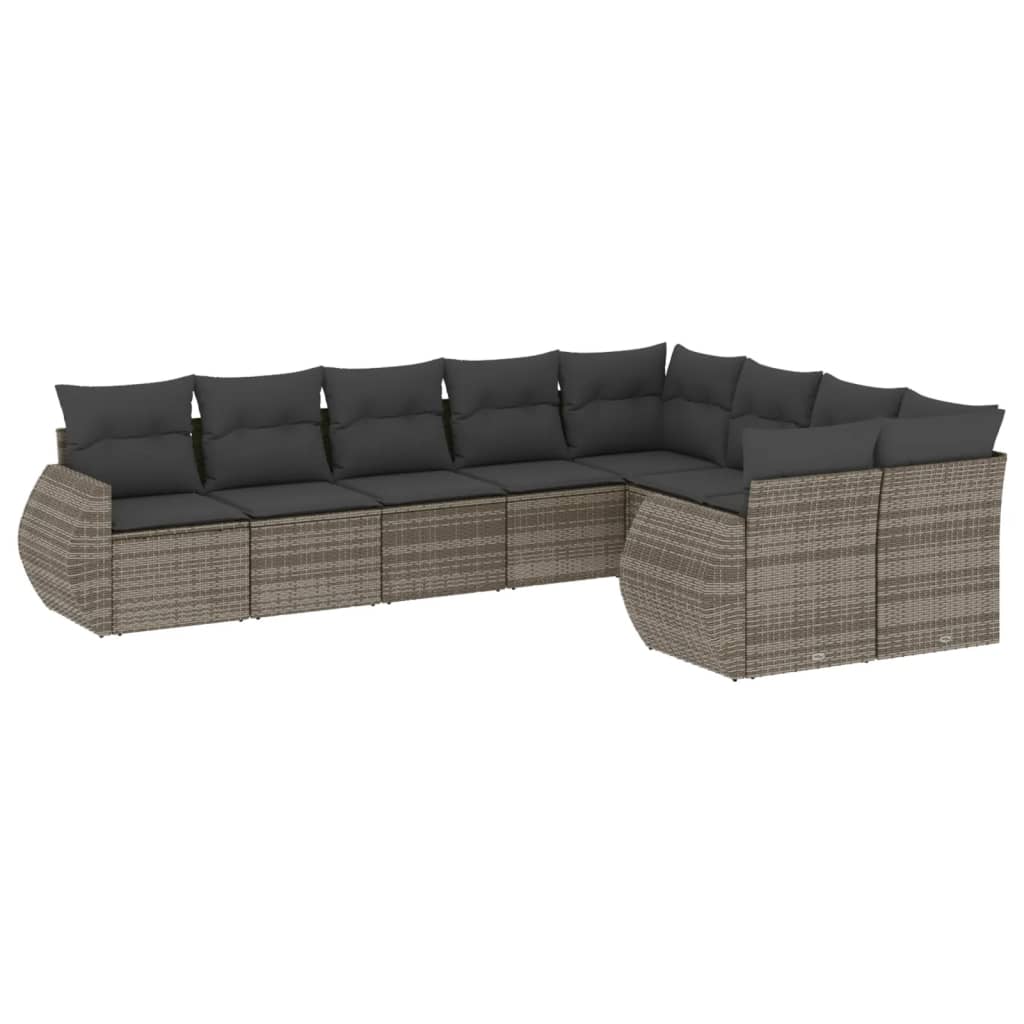 Set Divano da Giardino 9 pz con Cuscini Grigio in Polyrattan 3254177